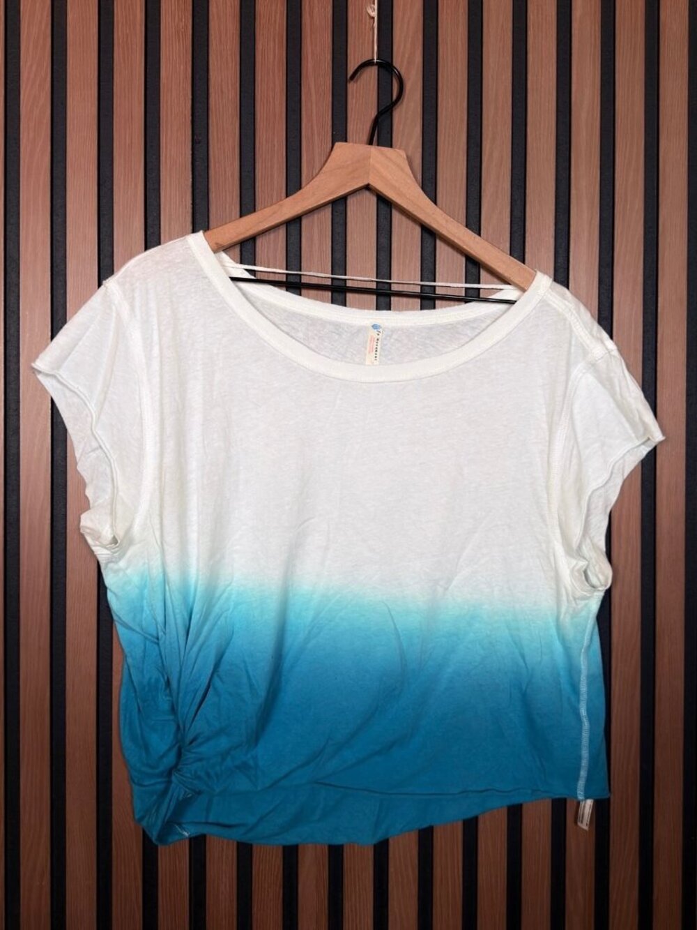 Free People Top Large Womens White Blue Tunic Top Popover Front Twist
